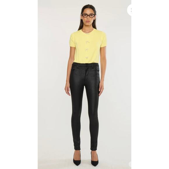 Kancan Carly Ultra High Rise Faux Leather Super Skinny Black Pants Size 5/26 - Picture 4 of 9